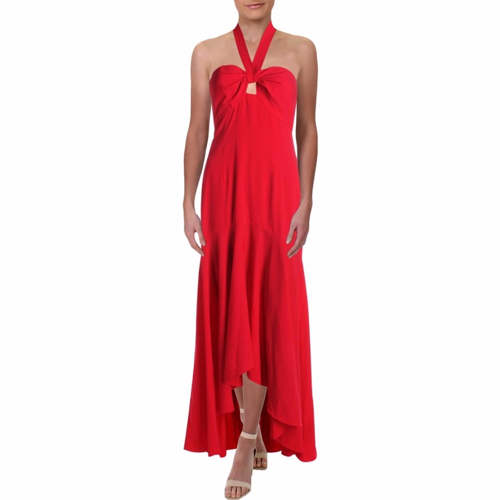 JILL JILL STUART TWIST NECK HIGH-LOW HALTER DRESS